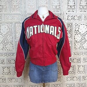 Vtg Majestic Washington Nationals Thick Lined Full Zip Bomber Jacket Womens S